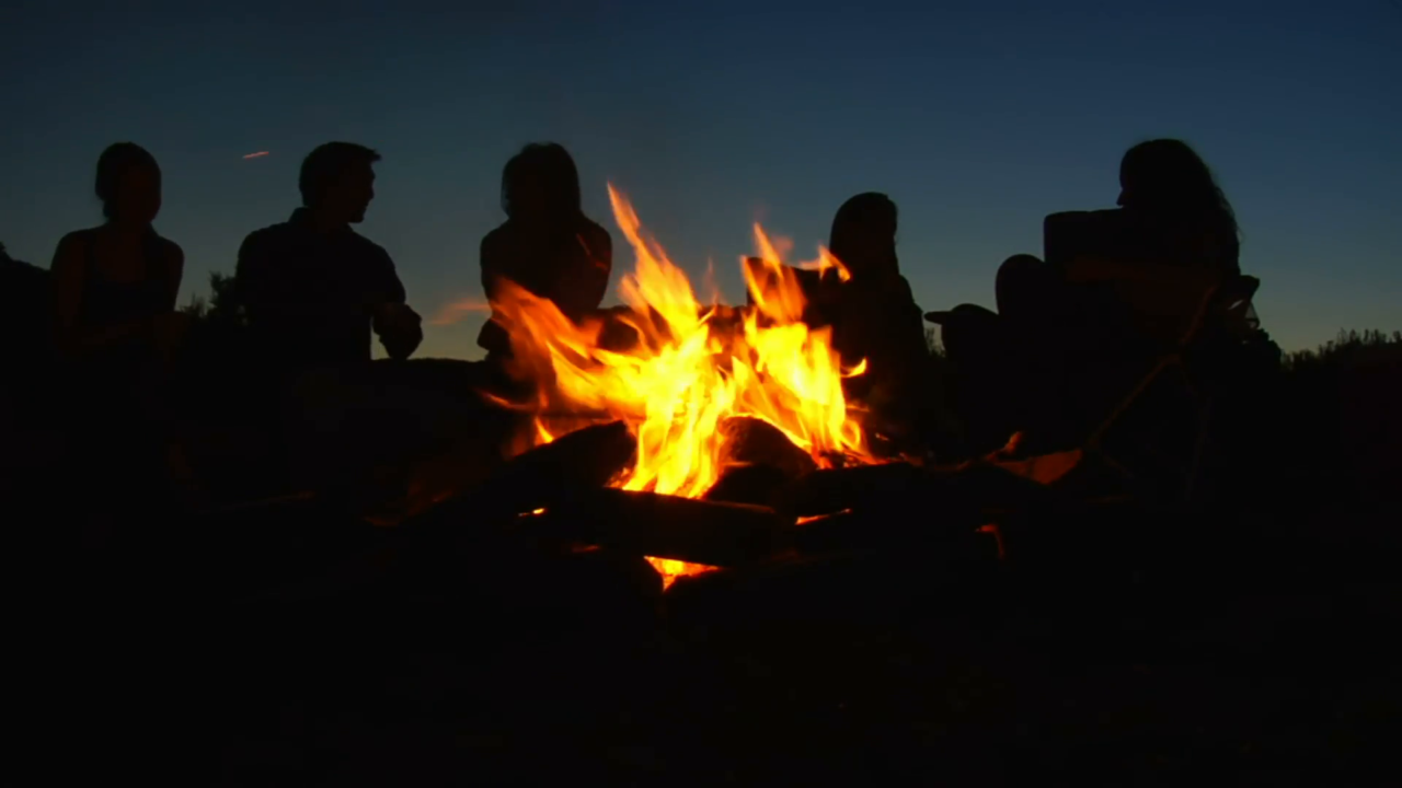 Silhouettes Of People Sitting Around Campfire Stock Video Footage